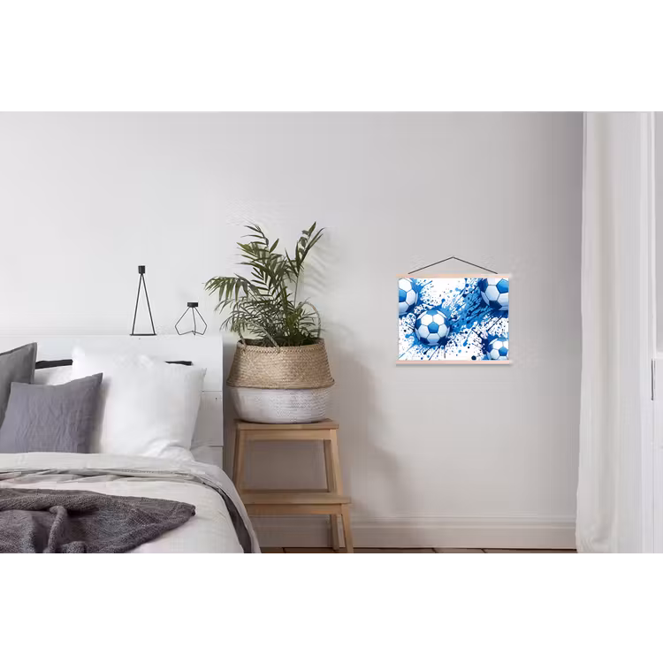 Voetballen - Verf - Sport - Blauw textielposter latten blank klein -woonkamer