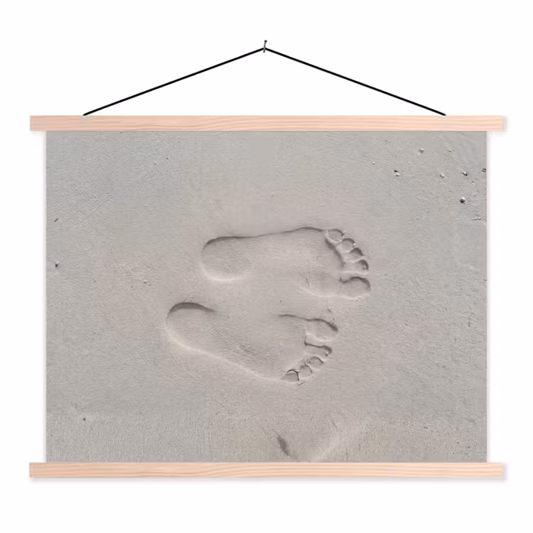 Voeten - Afdrukken - Zand textielposter latten blank klein -3d