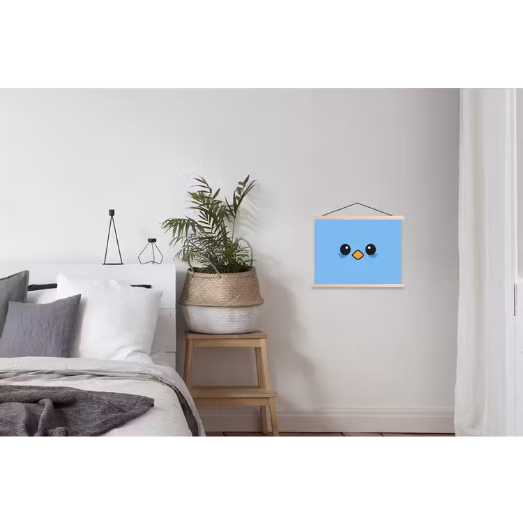Vogel - Blauw - Eenvoudig textielposter latten blank klein -woonkamer