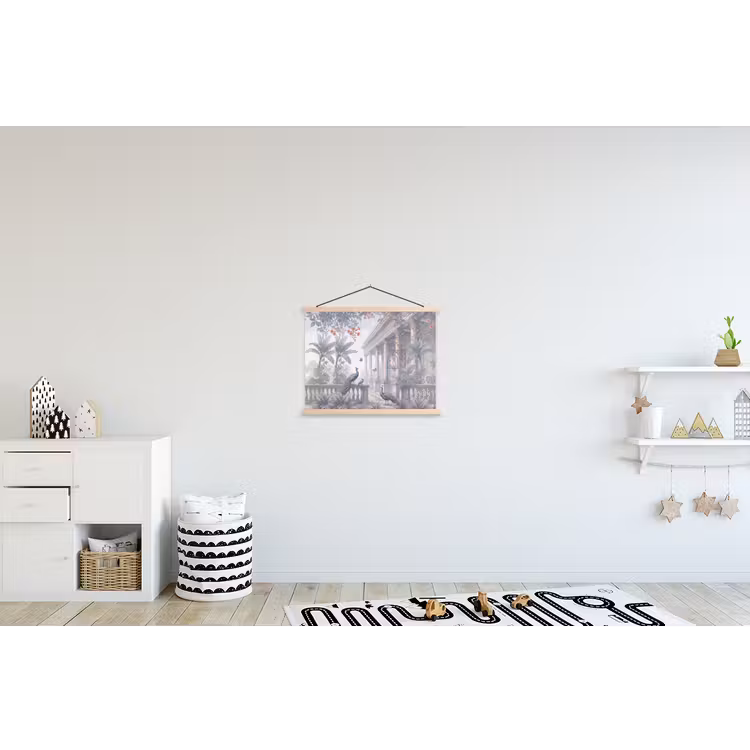 Vogel - Pauw - Architectuur - Klassiek - Groen textielposter latten blank klein -kinderkamer