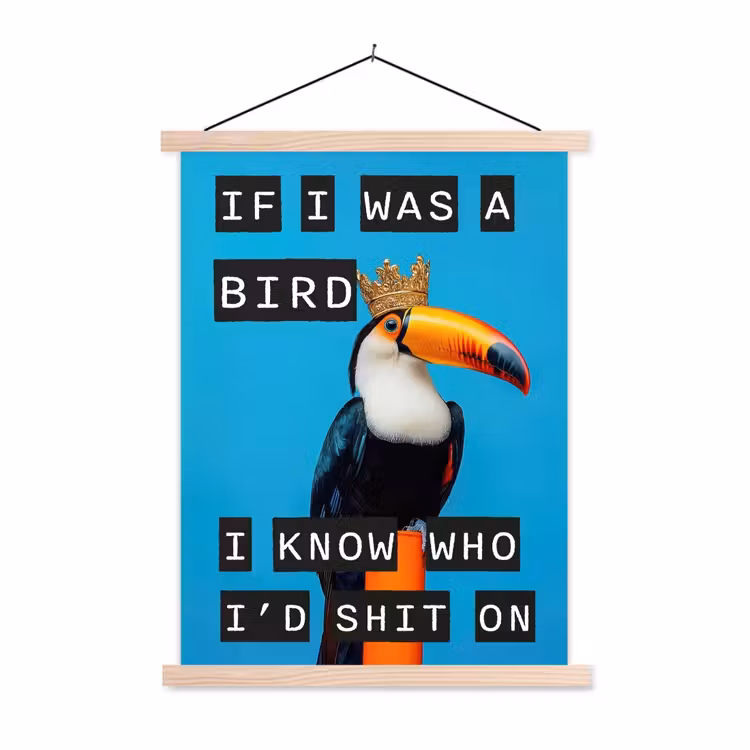 Vogel - Toekan - Blauw - Quotes textielposter latten blank klein -3d