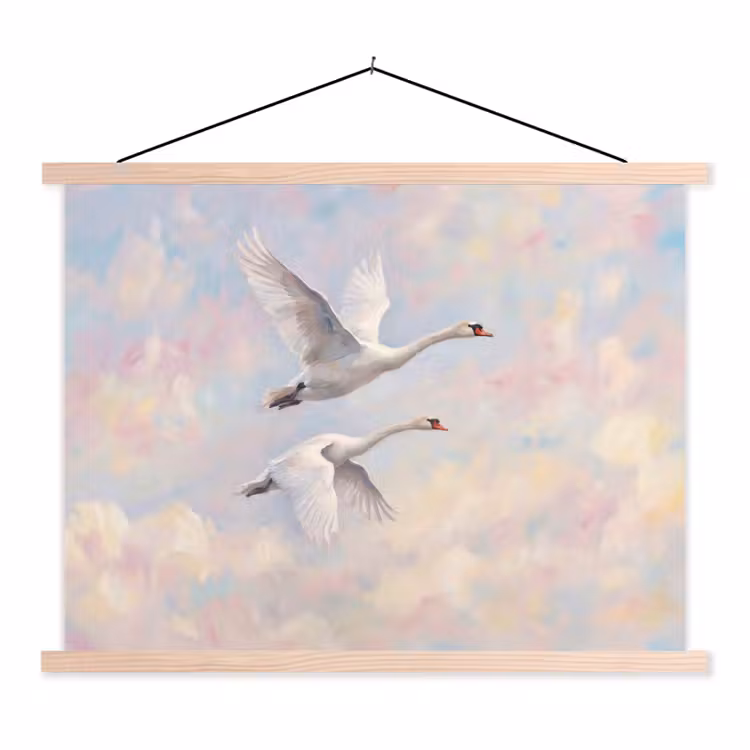 Vogel - Vliegend - Lucht - Modern - Pastel textielposter latten blank klein -3d