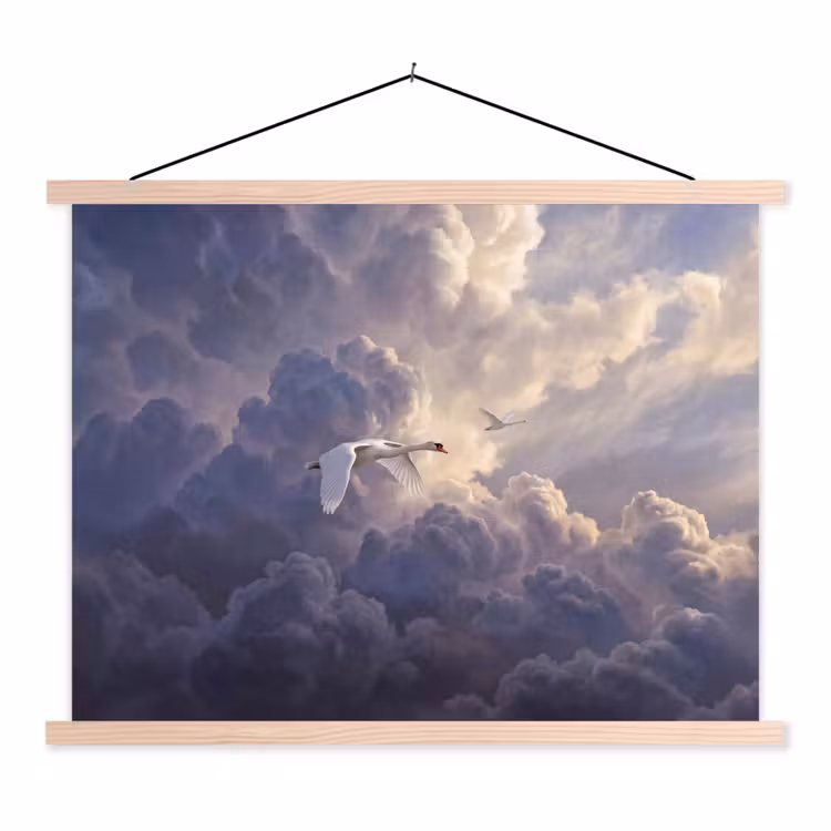 Vogel - Vliegend - Natuur - Wit - Wolken textielposter latten blank klein -3d