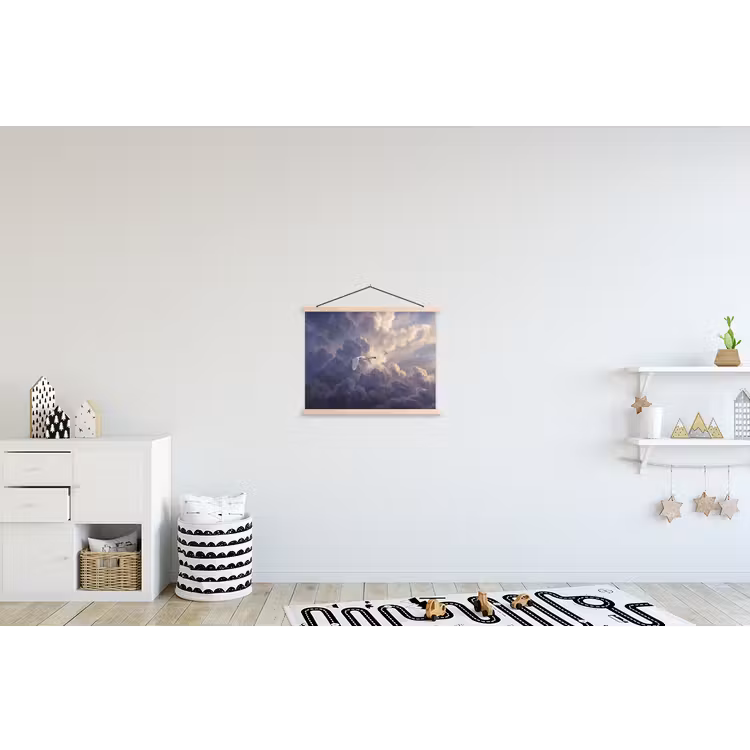 Vogel - Vliegend - Natuur - Wit - Wolken textielposter latten blank klein -kinderkamer