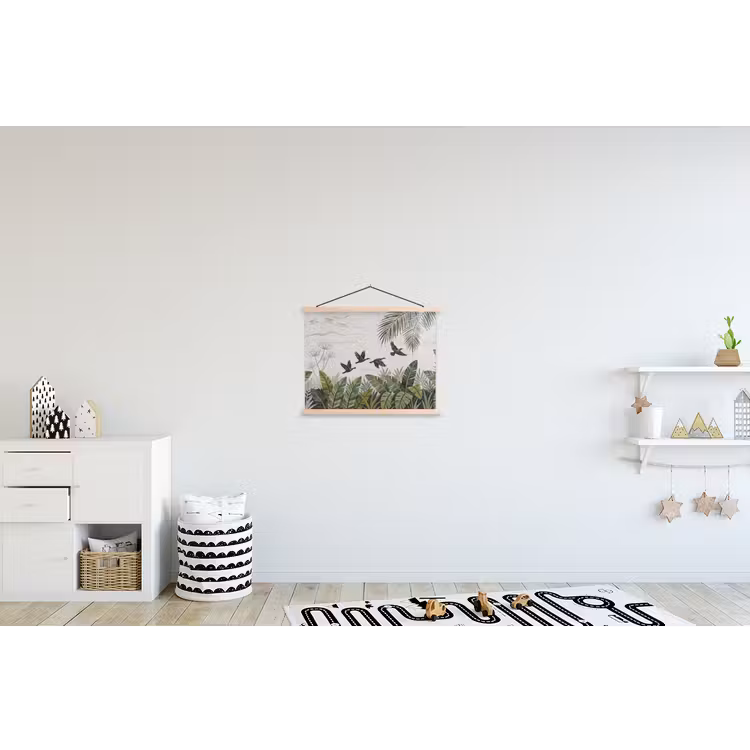 Vogel - Vliegend - Tropisch - Mozaïek - Groen textielposter latten blank klein -kinderkamer