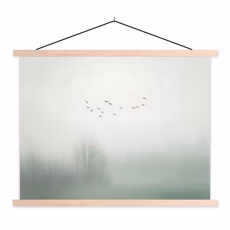 Vogel - Vlucht - Natuur - Minimalistisch textielposter latten blank klein -3d