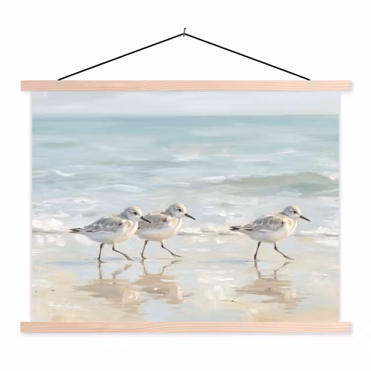 Vogels - Strand - Zee textielposter latten blank klein -3d