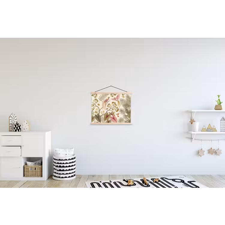 Vogels - Tropisch - Botanisch - Roze textielposter latten blank klein -kinderkamer