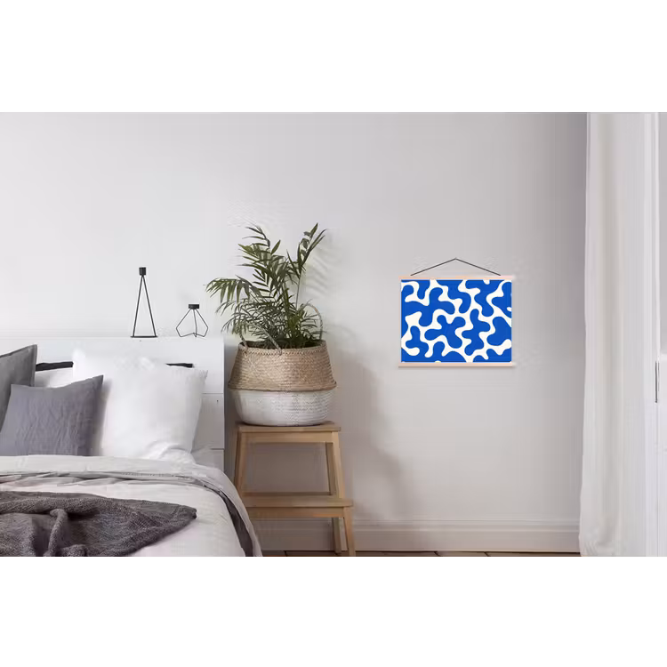 Vormen - Abstract - Blauw - Golven textielposter latten blank klein -woonkamer