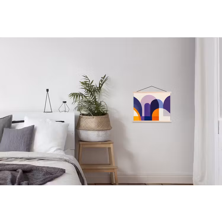 Vormen - Abstract - Grafisch - Oranje textielposter latten blank klein -woonkamer