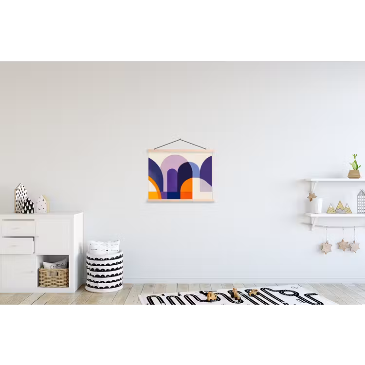 Vormen - Abstract - Grafisch - Oranje textielposter latten blank klein -kinderkamer