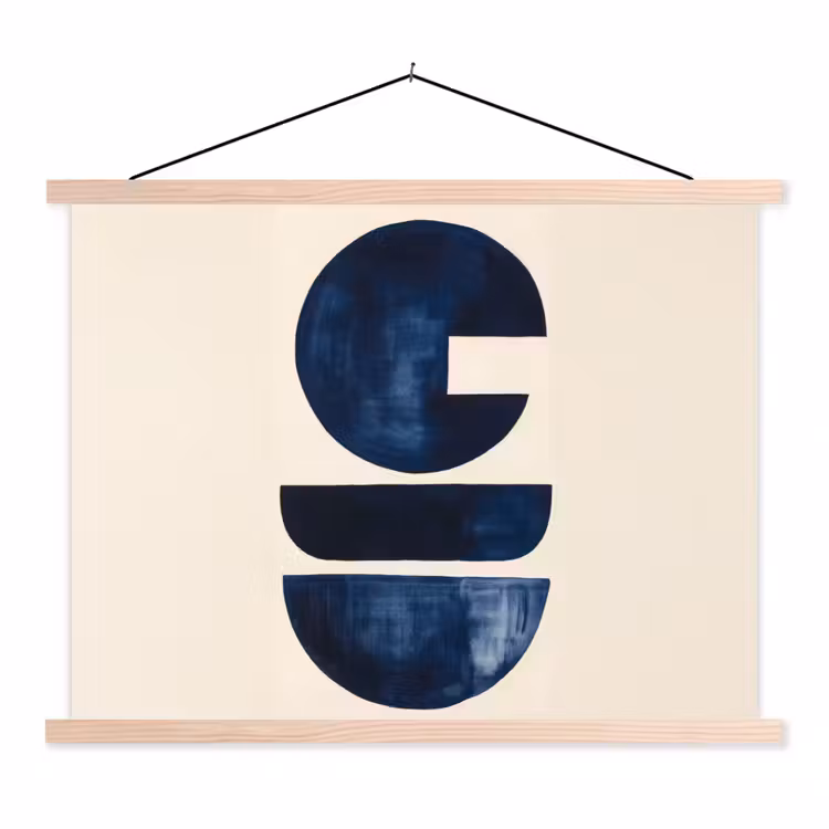 Vormen - Blauw - Abstract textielposter latten blank klein -3d