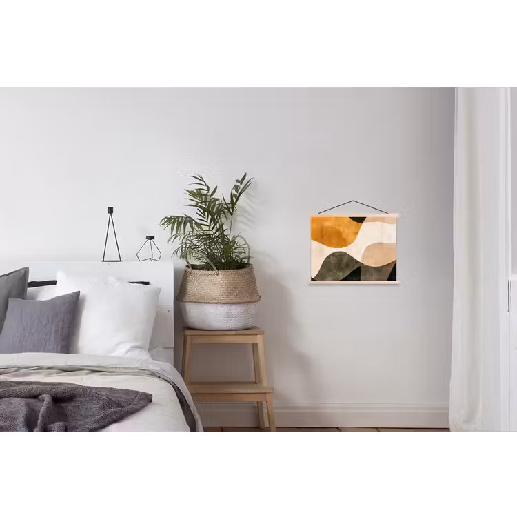 Vormen - Okergeel - Abstract textielposter latten blank klein -woonkamer