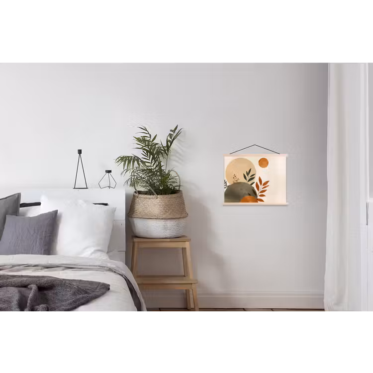 Vormen - Rond - Bladeren - Beige textielposter latten blank klein -woonkamer