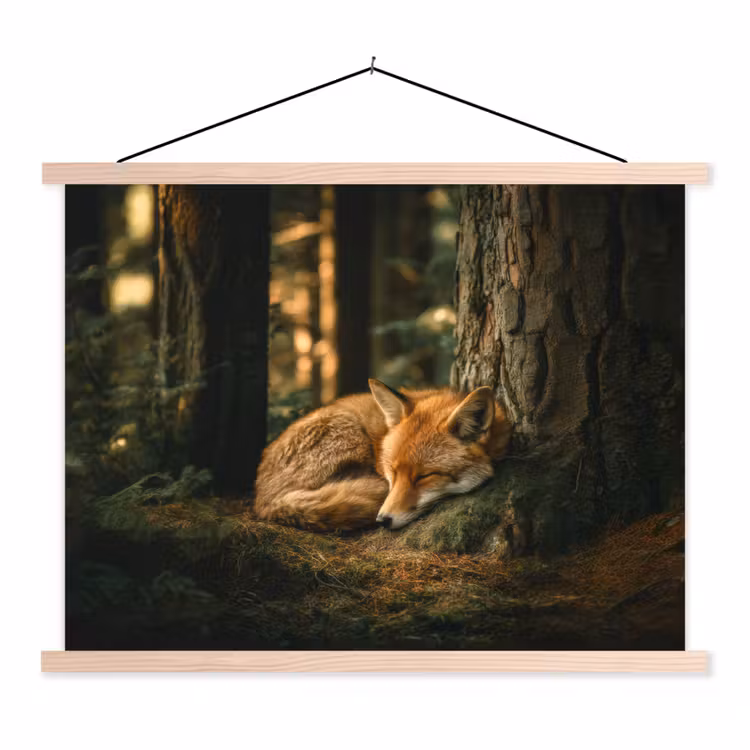 Vos - Bos - Slapen textielposter latten blank klein -3d