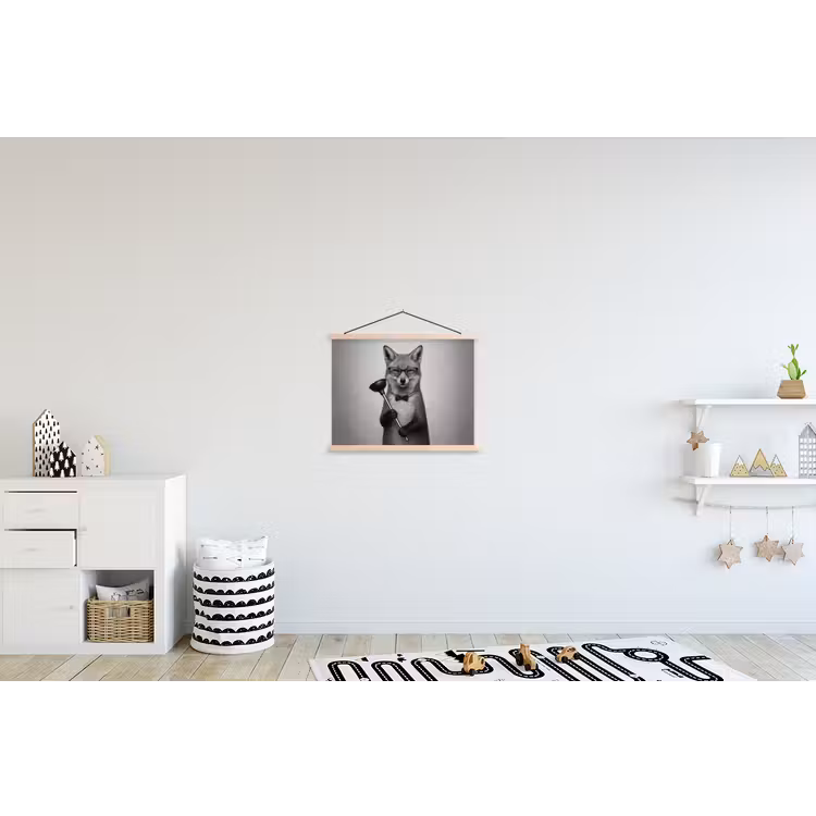 Vos - WC-ontstopper - Zwart - Wit textielposter latten blank klein -kinderkamer