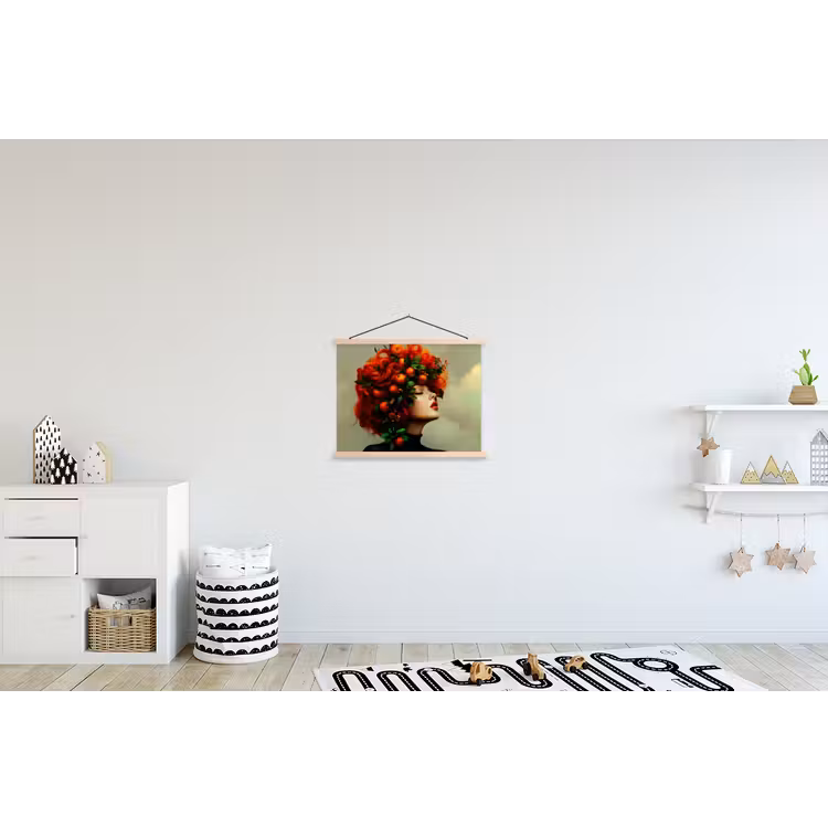 Vrouw - Appels - Rood - Bladeren textielposter latten blank klein -kinderkamer