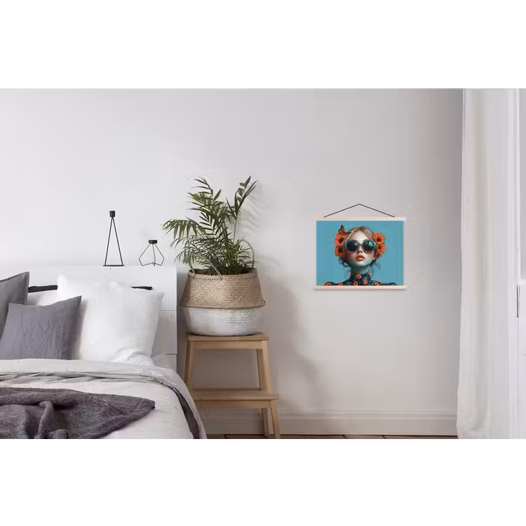 Vrouw - Blauw - Vlinder - Bloemen - Aesthetic textielposter latten blank klein -woonkamer