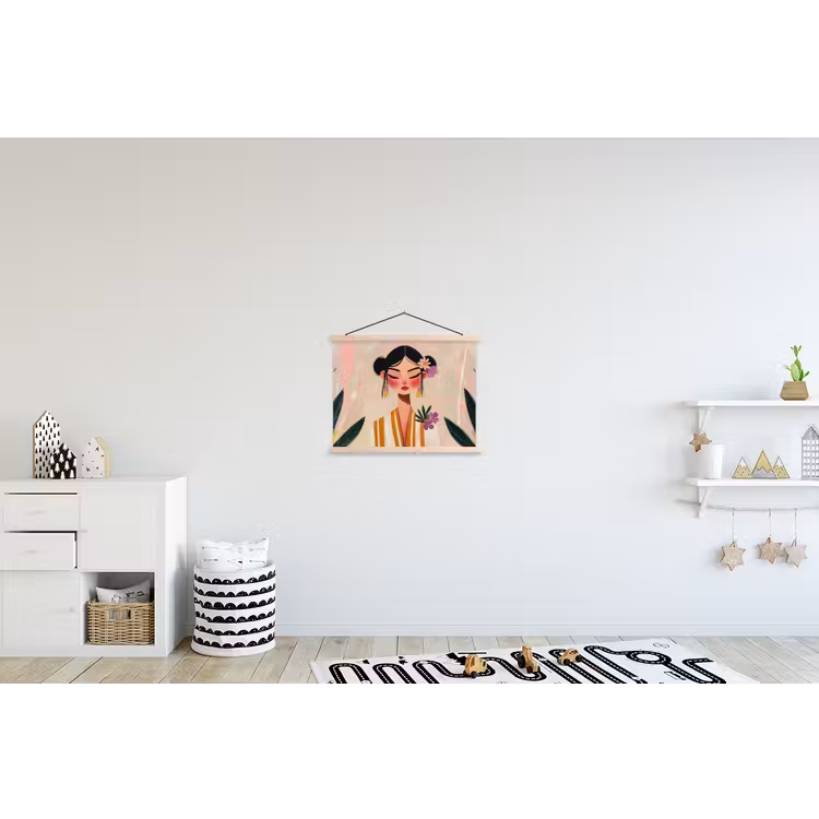 Vrouw - Bloemen - Pastel textielposter latten blank klein -kinderkamer