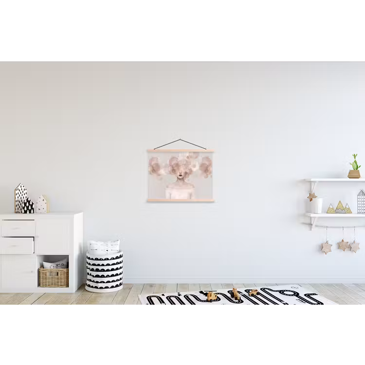 Vrouw - Cirkels - Beige textielposter latten blank klein -kinderkamer