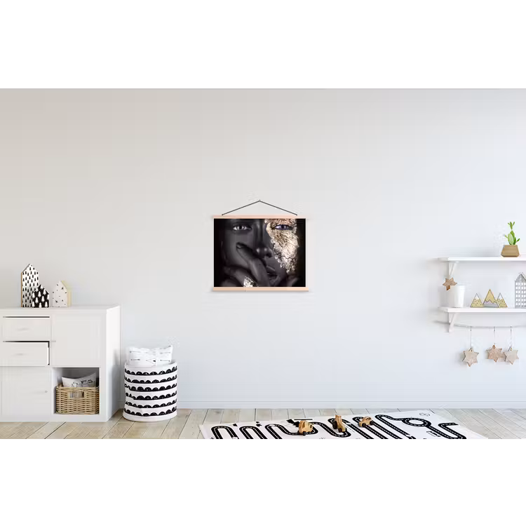 Vrouw - Goud - Zwart - Schmink - Luxe textielposter latten blank klein -kinderkamer