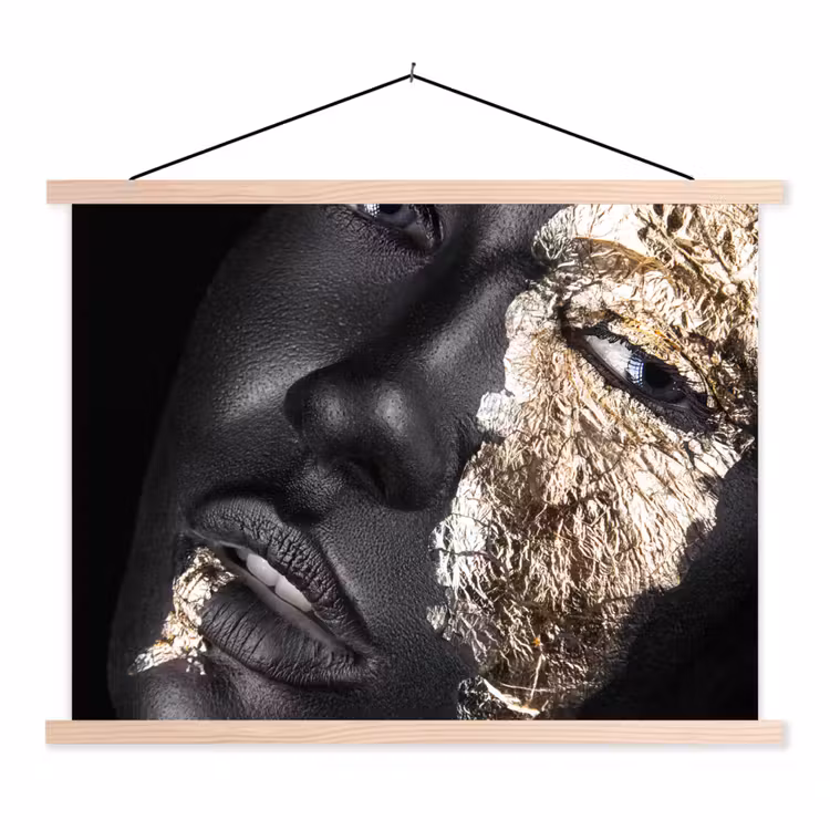 Vrouw - Goud - Zwart - Verf - Luxe textielposter latten blank klein -3d