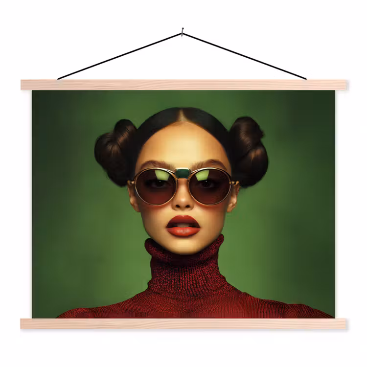 Vrouw - Groen - Bril - Aesthetic - Modern textielposter latten blank klein -3d