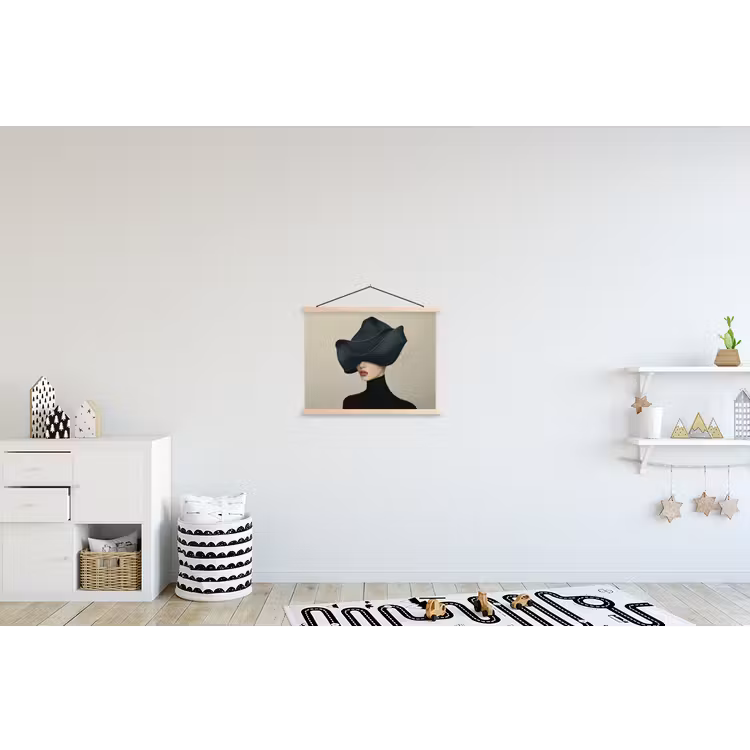 Vrouw - Groen - Hoed textielposter latten blank klein -kinderkamer