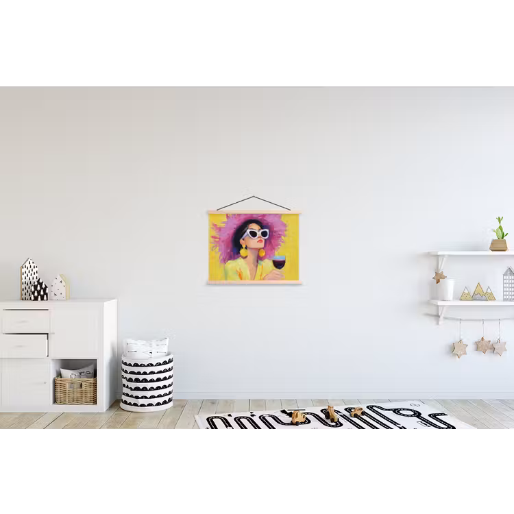 Vrouw - Hoed - Paars - Wijn textielposter latten blank klein -kinderkamer