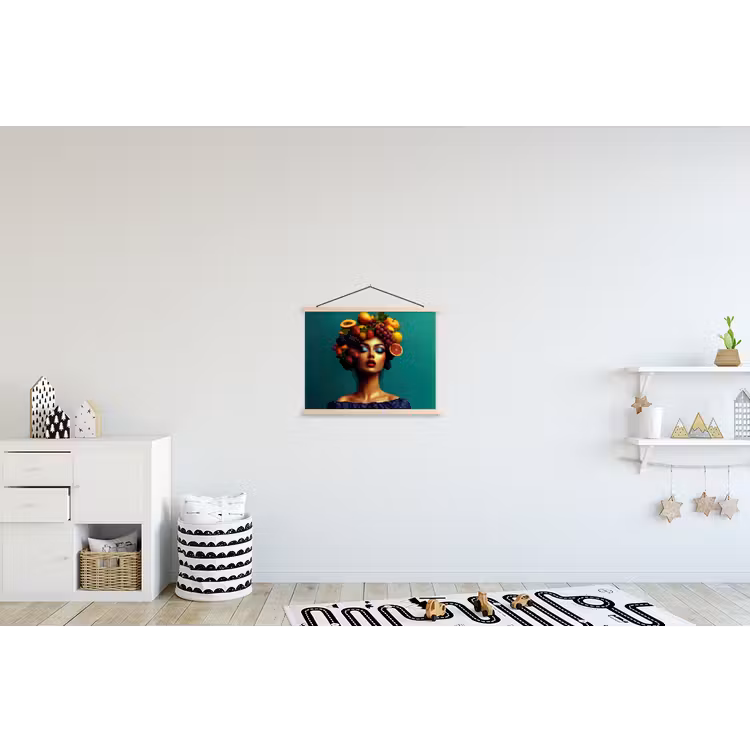 Vrouw - Hoodtooi - Tropisch - Fruit - Druiven textielposter latten blank klein -kinderkamer