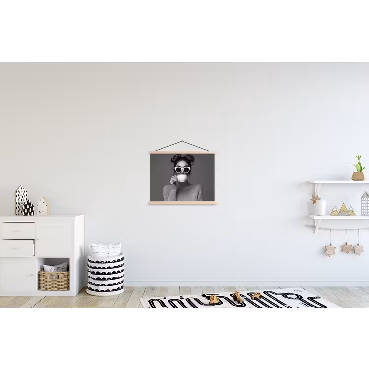 Vrouw - Koffie - Zwart - Wit textielposter latten blank klein -kinderkamer