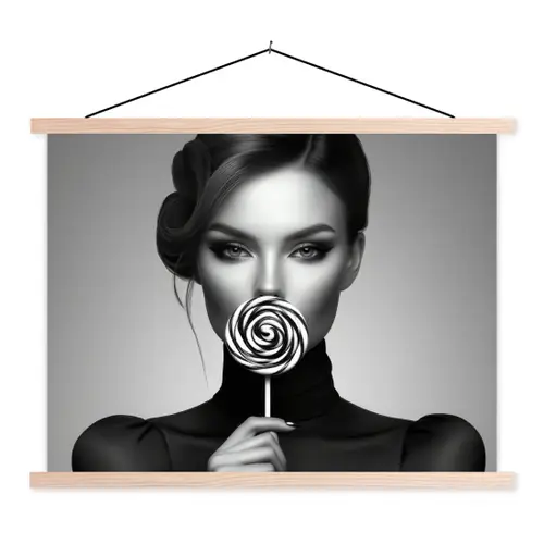 Vrouw - Lolly - Zwart textielposter latten blank klein -3d