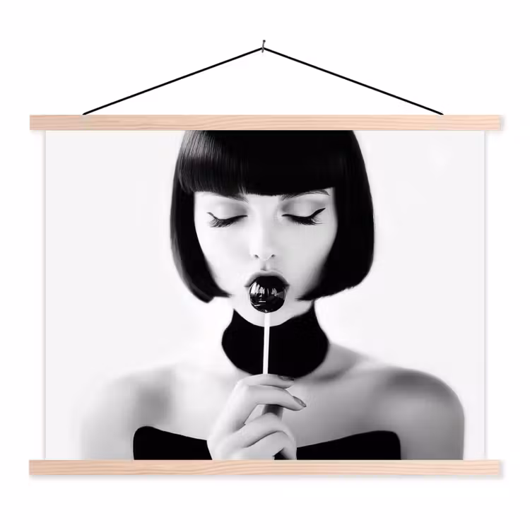 Vrouw - Lolly - Zwart - Wit textielposter latten blank klein -3d