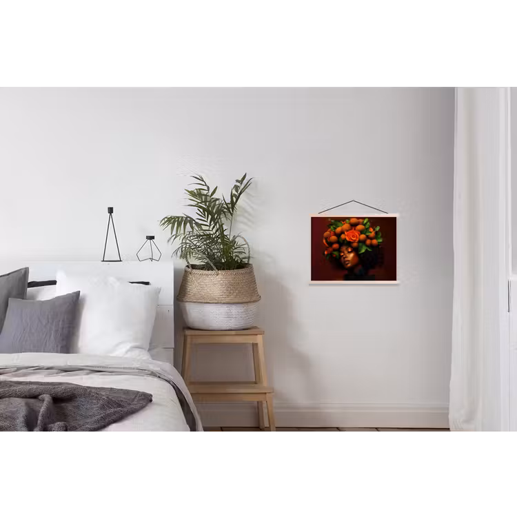 Vrouw - lychee - exotisch textielposter latten blank klein -woonkamer