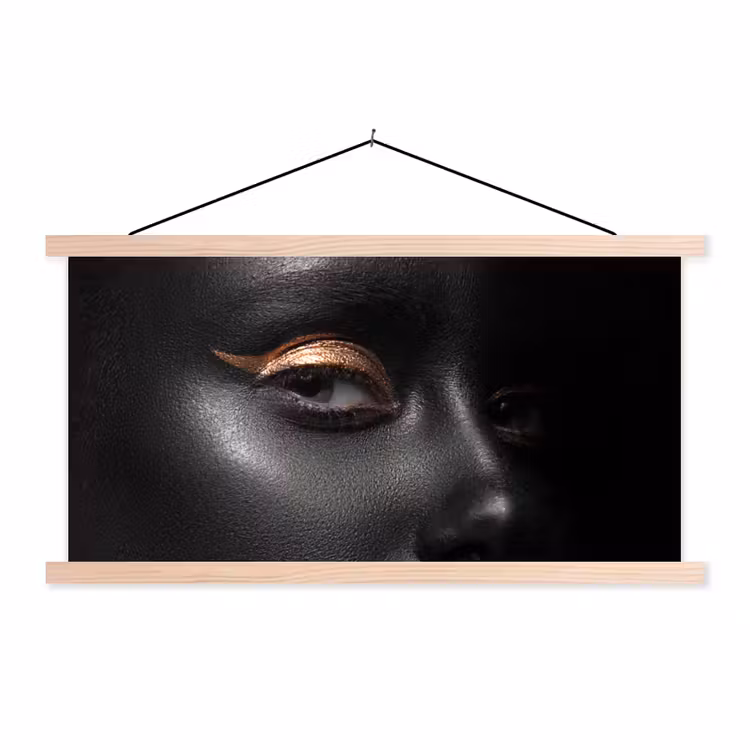 Vrouw - Make-up - Koper - Zwart textielposter latten blank klein -3d