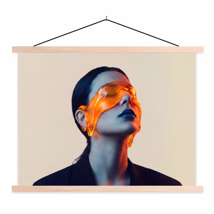 Vrouw - Oranje - Abstract - Modern - Kleurrijk textielposter latten blank klein -3d