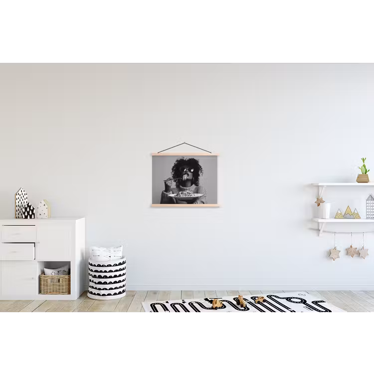 Vrouw - Pasta - Zwart - Wit textielposter latten blank klein -kinderkamer