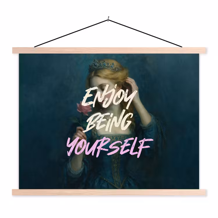 Vrouw - Roos - Quote textielposter latten blank klein -3d