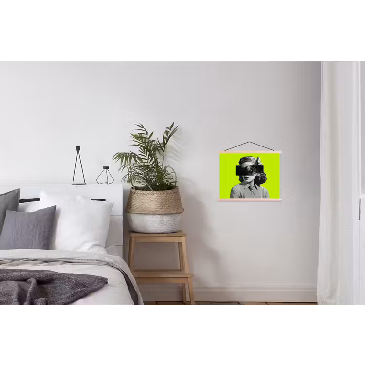 Vrouw - Sterrenhemel - Groen textielposter latten blank klein -woonkamer