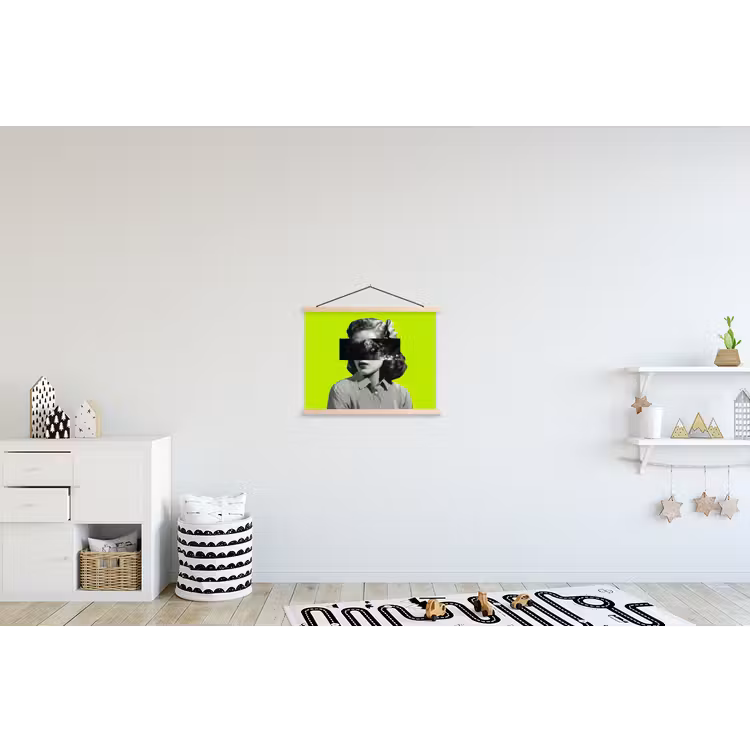 Vrouw - Sterrenhemel - Groen textielposter latten blank klein -kinderkamer