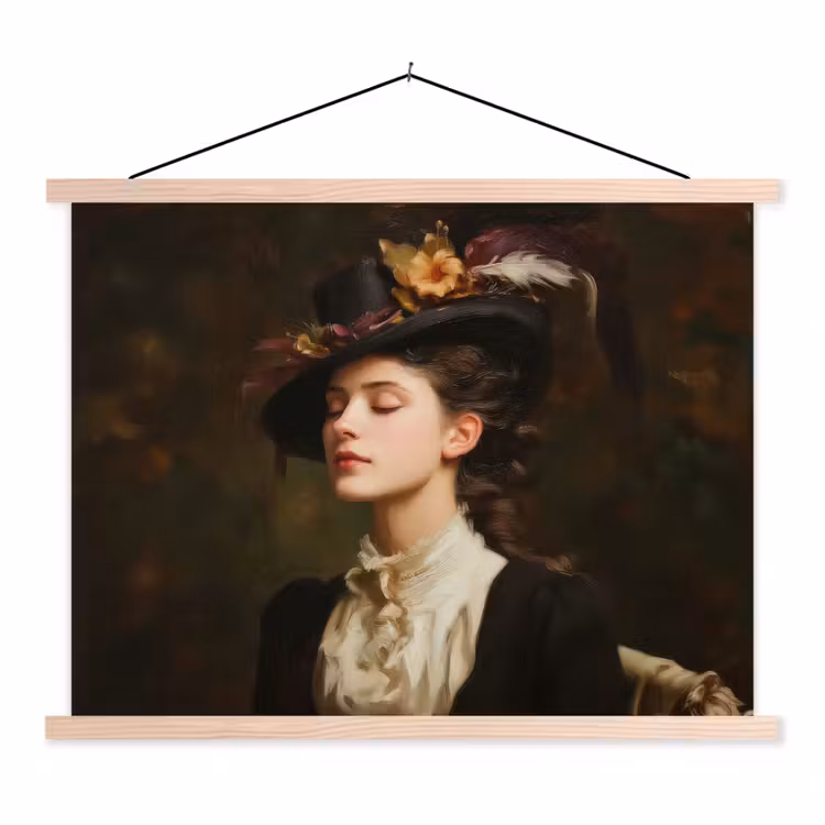 Vrouw - Victoriaans - Portret textielposter latten blank klein -3d