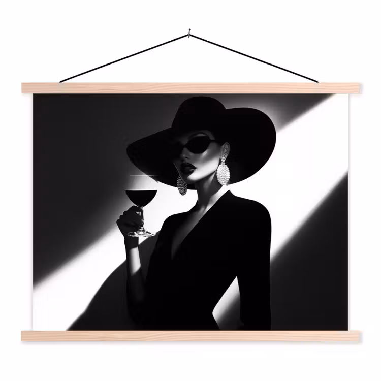 Vrouw - Wijn - Chic textielposter latten blank klein -3d
