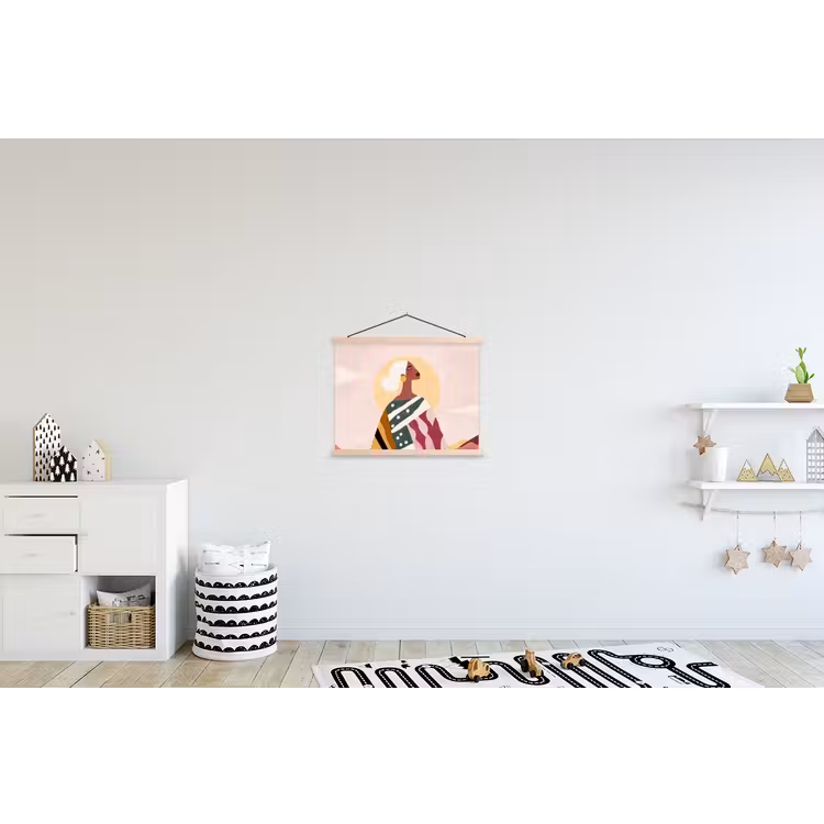 Vrouw - Zon - Kleurrijk textielposter latten blank klein -kinderkamer