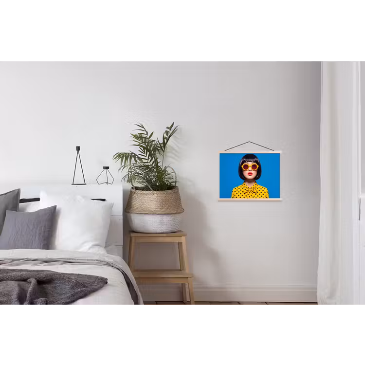 Vrouw - Zonnebril - Pop Art - Portret - Geel textielposter latten blank klein -woonkamer