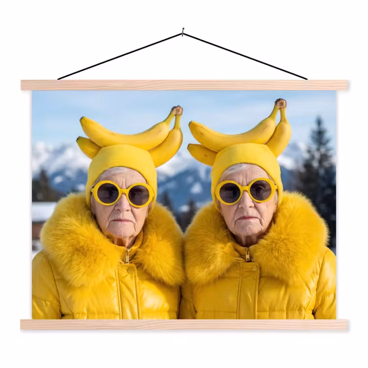 Vrouwen - Bananen - Geel textielposter latten blank klein -3d