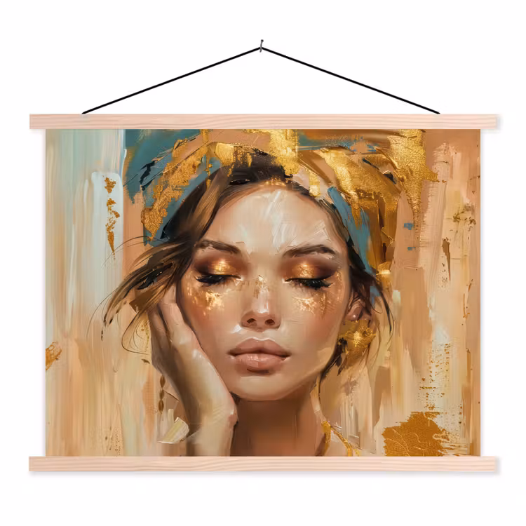 Vrouwen - Portret - Luxe - Goud textielposter latten blank klein -3d