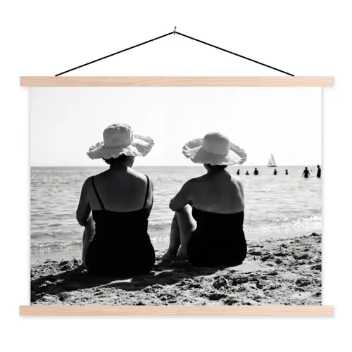 Vrouwen - Zonnehoed - Strand - Zwart - Wit textielposter latten blank klein -3d