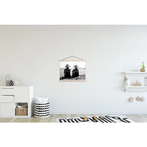 Vrouwen - Zonnehoed - Strand - Zwart - Wit textielposter latten blank klein -kinderkamer
