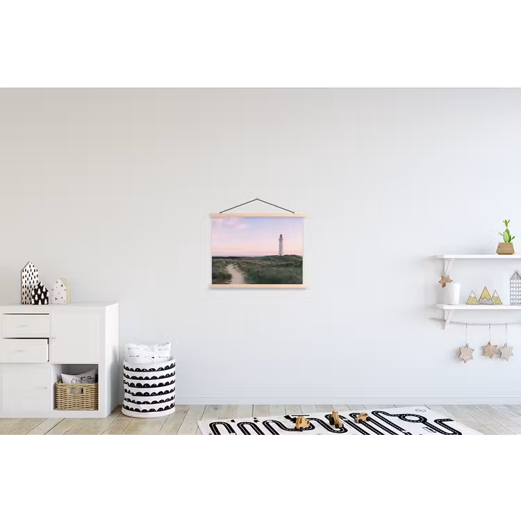 Vuurtoren - Duinlandschap - Zee textielposter latten blank klein -kinderkamer