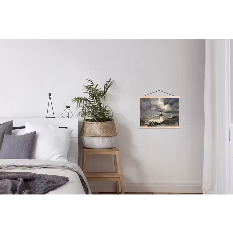 Vuurtoren - Golven - Storm textielposter latten blank klein -woonkamer